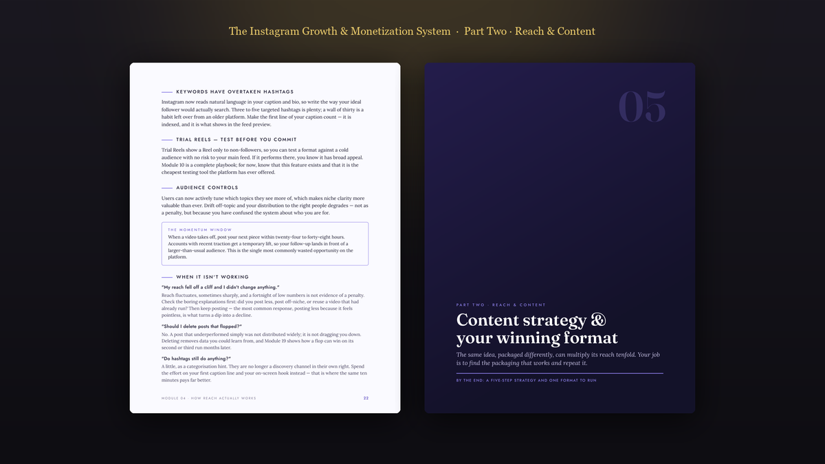 The Instagram Growth & Monetization System · Part Two · Reach & Content