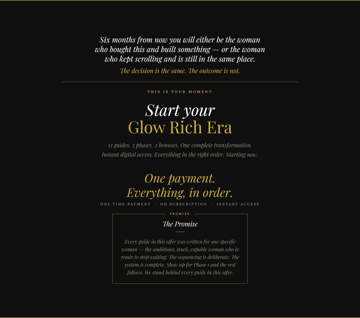 Start your Glow Rich Era — 13 guides, 3 phases, 2 bonuses. $424 bought separately, $77 today.