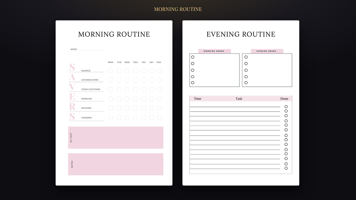 Law of Attraction Planner — morning and evening routine pages