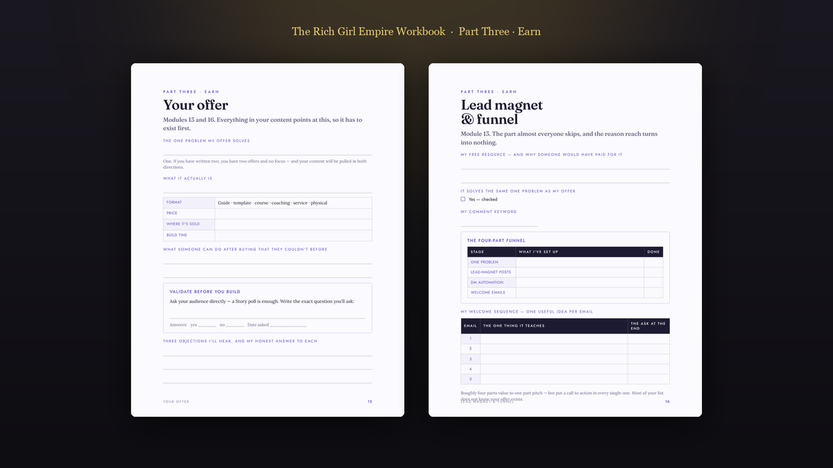 The Rich Girl Empire Workbook  ·  Part Three · Earn